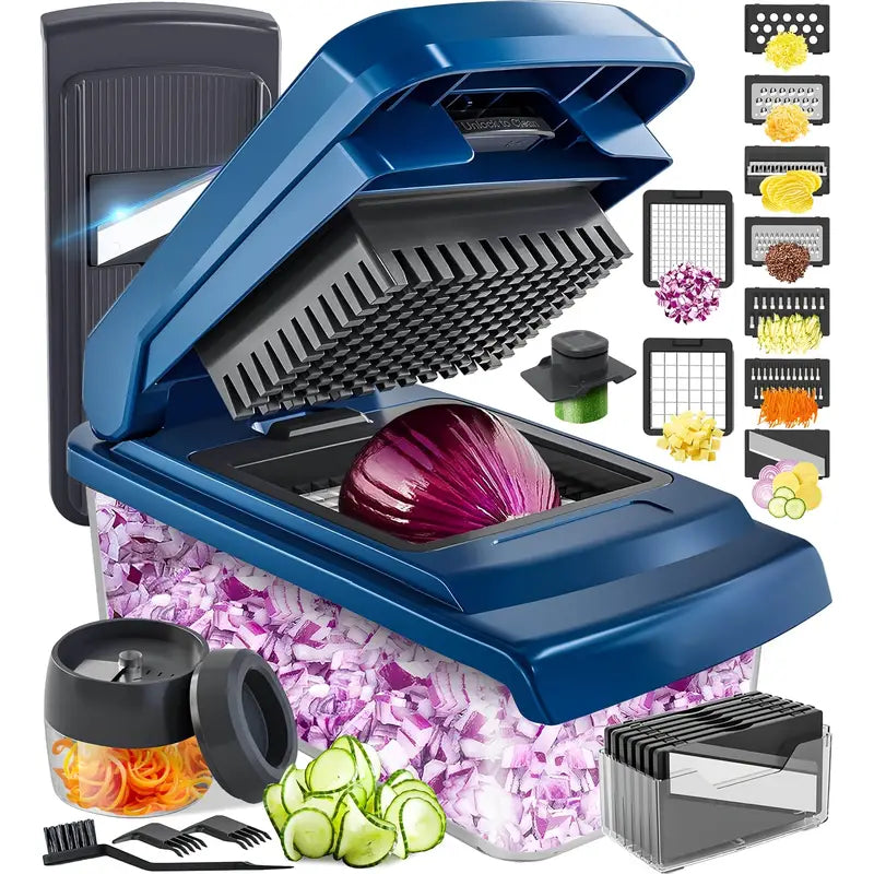 25-in-1 Manual Vegetable Chopper with Container - Spiralizer, Mandoline Slicer & Dicer