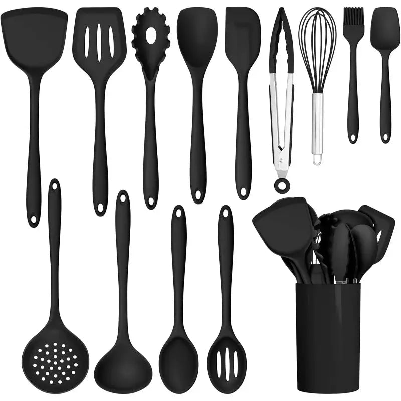 14pcs Silicone Cooking Tools Set, Heat-Resistant Kitchen Utensils for Non-Stick Cookware